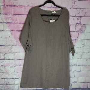 GARNET HILL ORGANIC COTTON TEXTURED PATTERNED TIE SLEEVE SHIRT DRESS 16 NWT